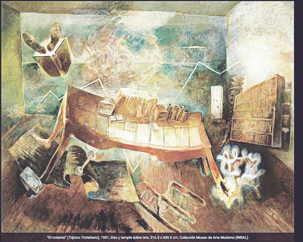 “El instante” (Tríptico Trotskiano), 1981, óleo y temple sobre tela, 316.5 x 400.5 cm, Colección Museo de Arte Moderno (INBAL).jpeg