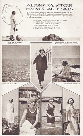 Nota de la revista Caras y Caretas a Alfonsina Storni, en Mar del Plata, Argentina (marzo 1924).jpg