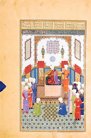 Two shatranj players in a detail from a Persian miniature painting of Bayasanghori Shahname made in 1430.jpg